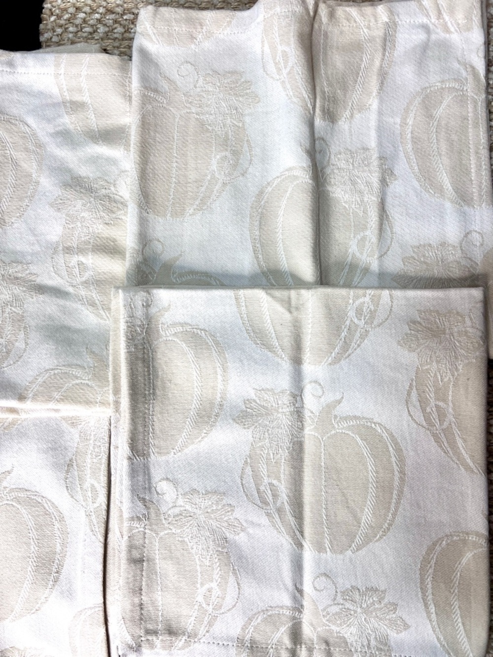 Fall Pumpkin Fabric Napkins Set 4 Ivory Jacquard 20x20 Thanksgiving